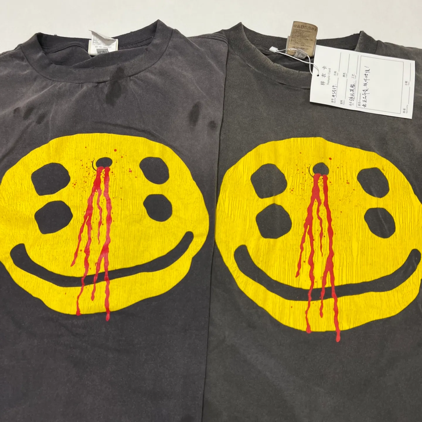 Printing sample comparison CACTUS PLANT FLEA MARKET x SAINT Mxxxxxx SMILE SS TEE/BLK CPFM joint model, short-sleeved smiling face, four-eyed smiling face, retro distressed TEE, washed black S-XL